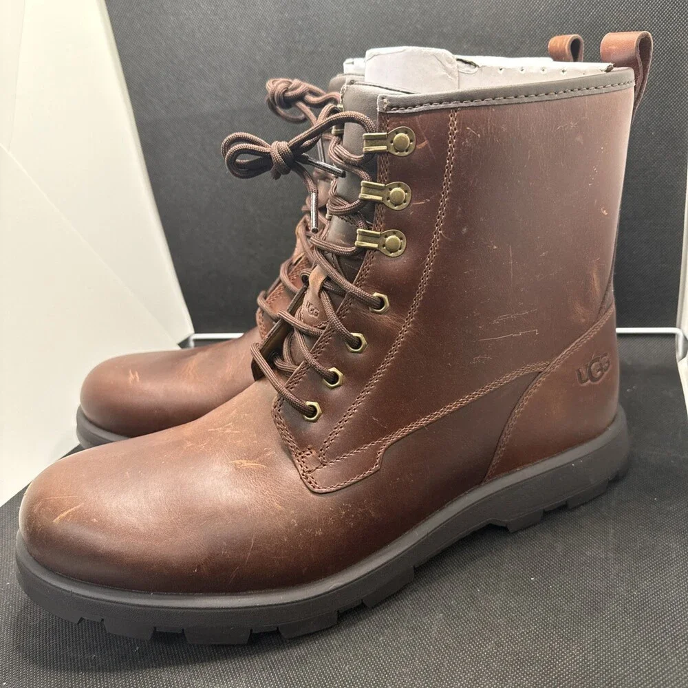 Ugg Kirkson 1120992-CLTHR Boots Men's 12 Chestnut Leather Waterproof Ankle UZI47
